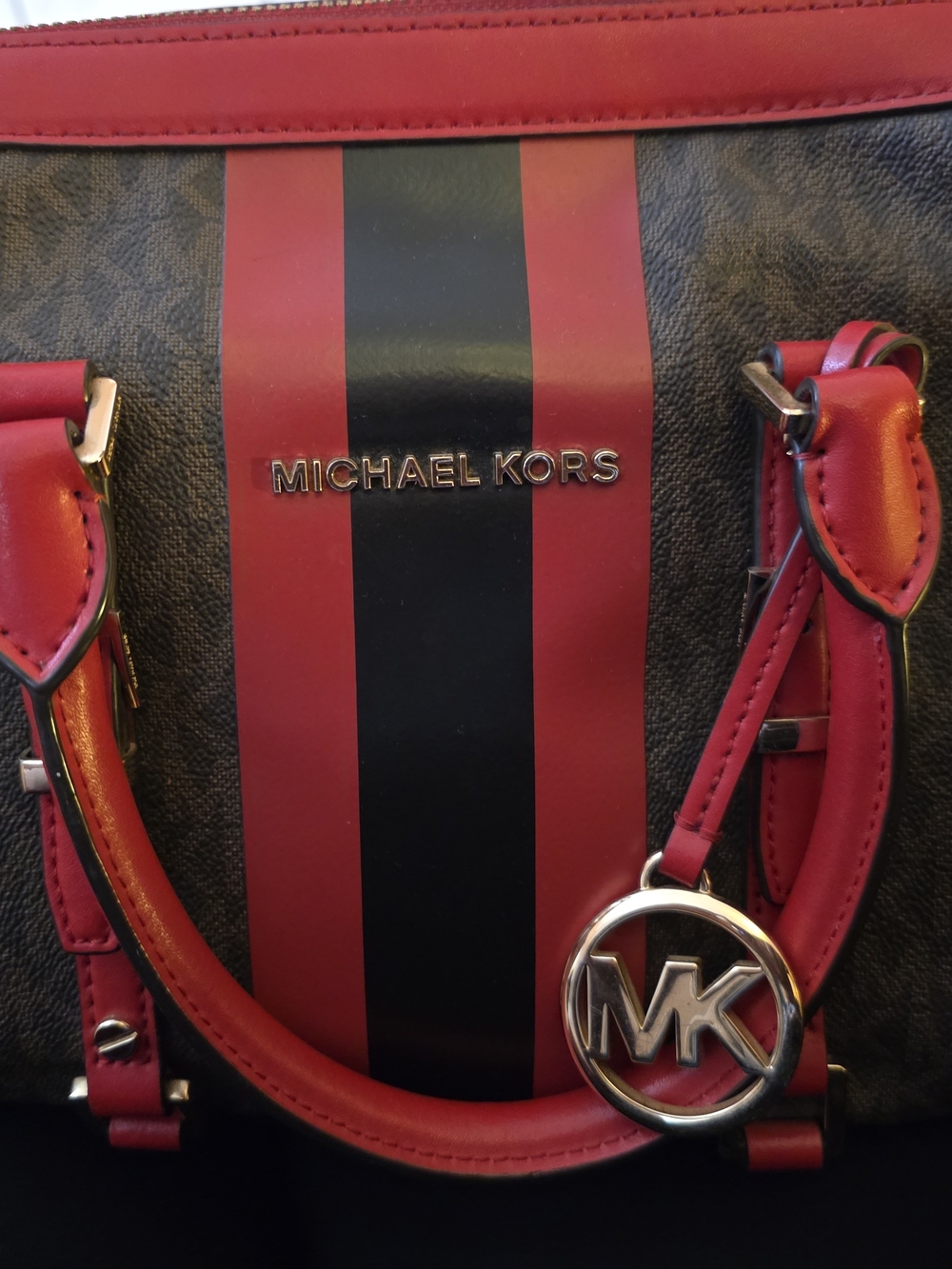 Michael Kors Red & Black Stripe Satchel
